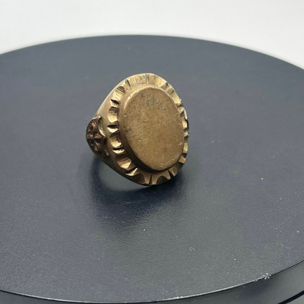 Vintage Rare 1940s Mexican Silver Brass Fleur Dis Lis Biker Signet‎ Ring 12.25
